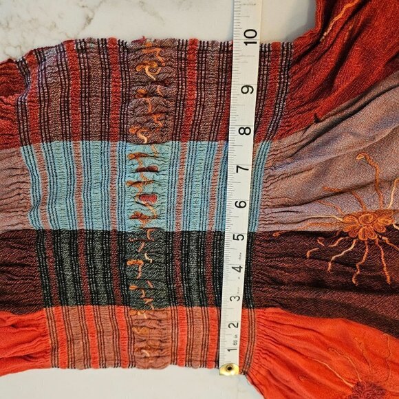 Scarf Shawl Women Multicoloured Patchwork Light Ruffled Embroidery Sun Detail - Picture 7 of 8